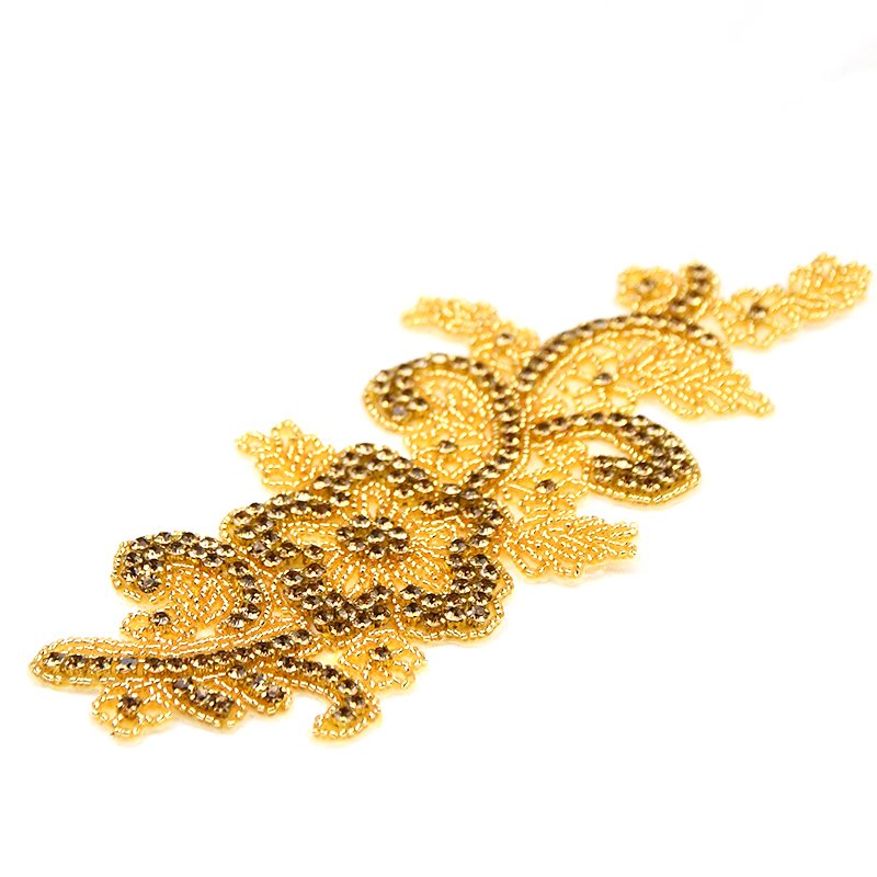 WRA-1022 Beautiful Handmade Decoration Custom Iron On Gold And Silver Ivory Rhinestone Pearl Lady Patch Applique