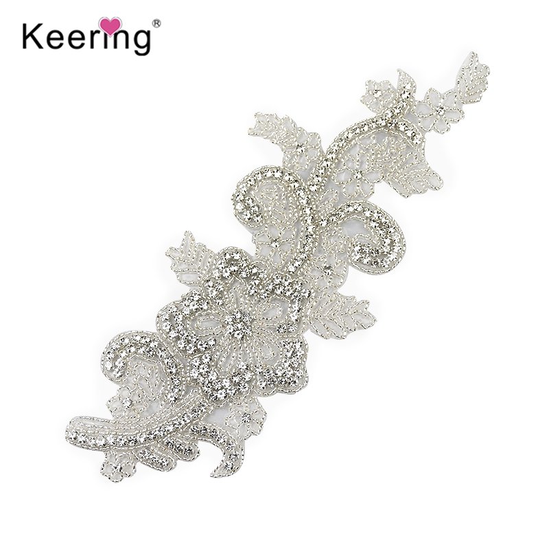 WRA-1022 Beautiful Handmade Decoration Custom Iron On Gold And Silver Ivory Rhinestone Pearl Lady Patch Applique