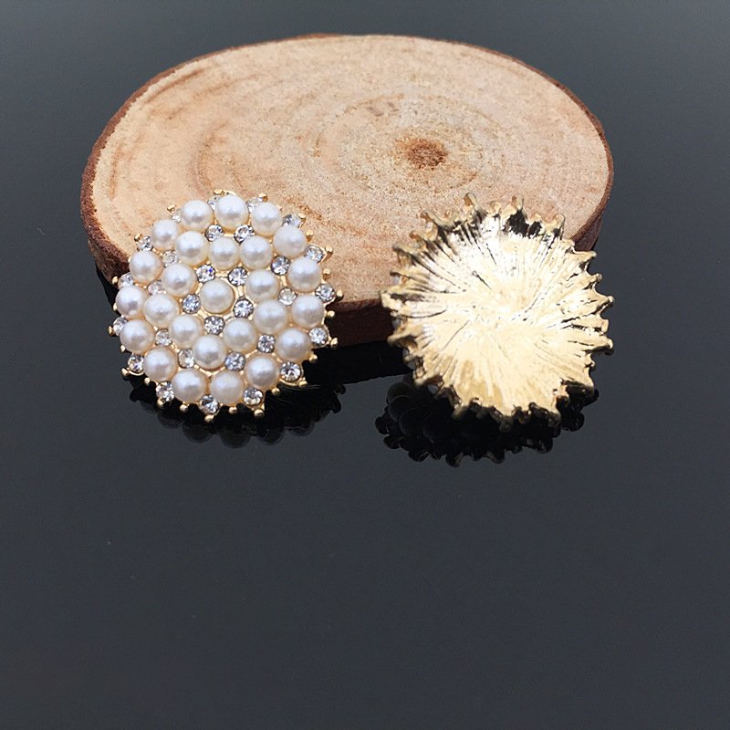 Custom Design Gold Metal Rhinestone Pearl Sewing Accessory Garment Uniform Suit Coat Shank Button