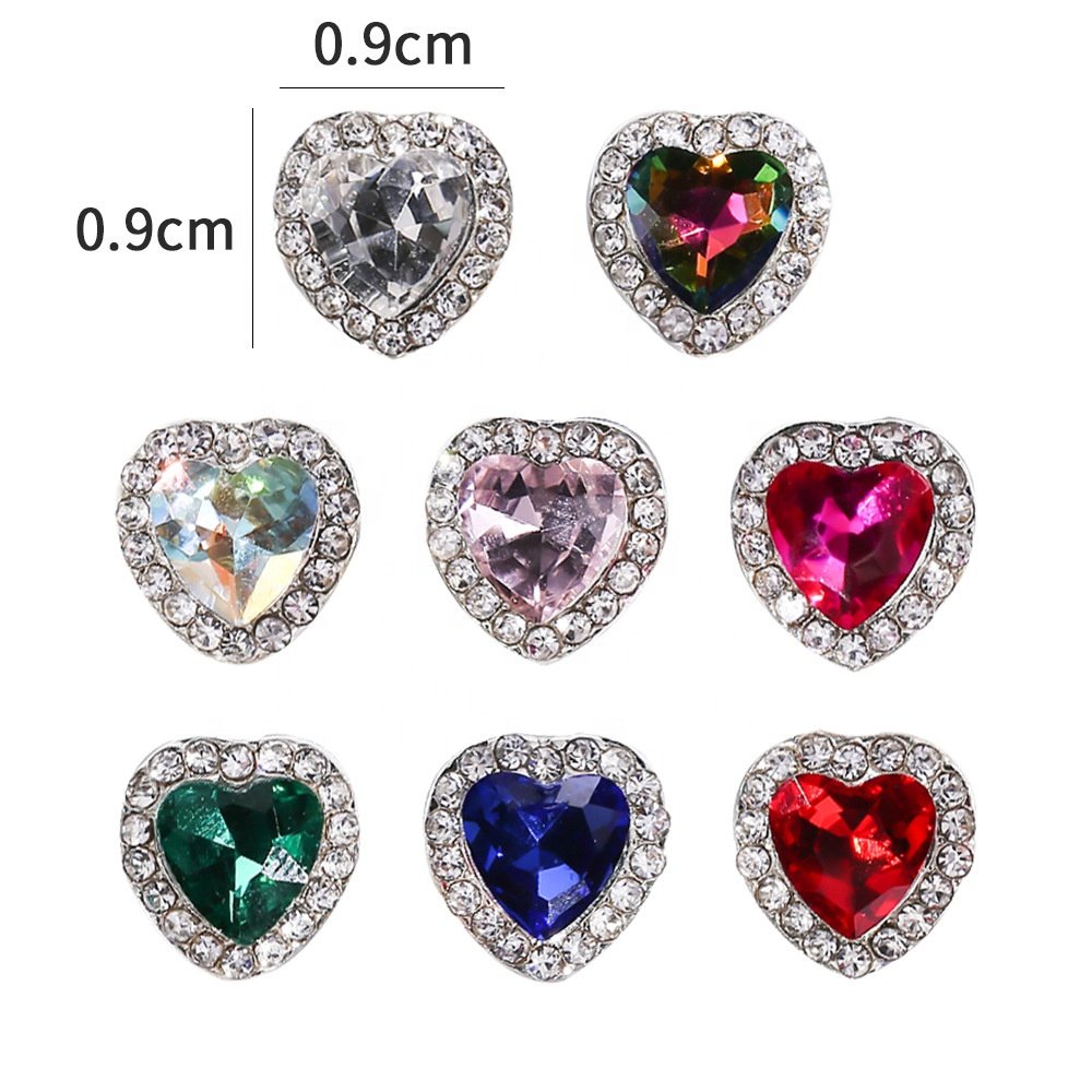 wholesale love heart diamond nail charms for manicure decorations alloy colorful rhinestone accessories