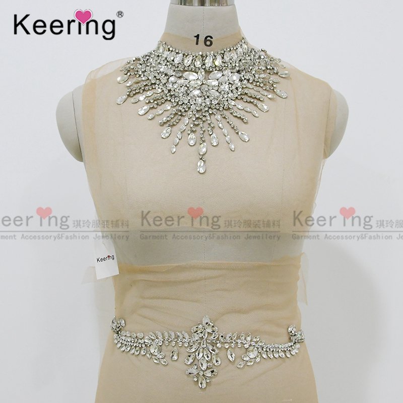 Keering New Arrival Necklace and waist rhinestone Applique with larger crystal stone for women's bridal evening dress WDP-128
