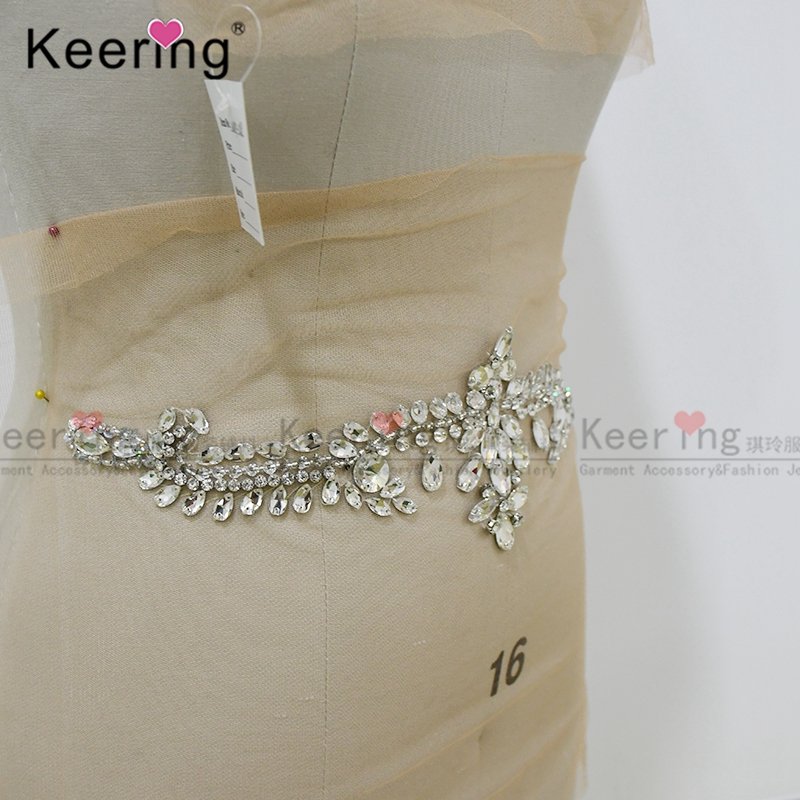 Keering New Arrival Necklace and waist rhinestone Applique with larger crystal stone for women's bridal evening dress WDP-128