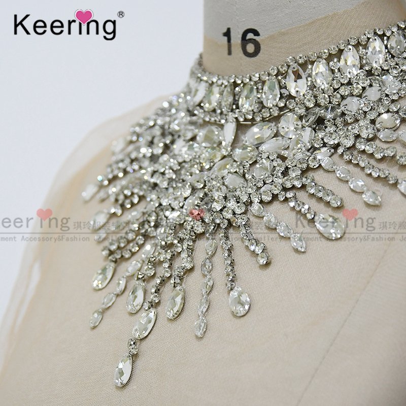 Keering New Arrival Necklace and waist rhinestone Applique with larger crystal stone for women's bridal evening dress WDP-128