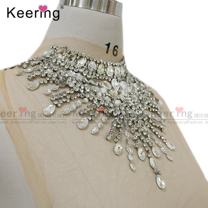 Keering New Arrival Necklace and waist rhinestone Applique with larger crystal stone for women's bridal evening dress WDP-128