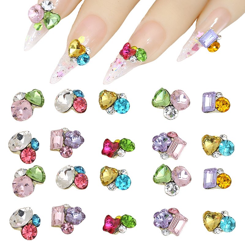 Popular Alloy Nail Rhinestone Shinning Colorful Crystal Diamond Nail Jewelry Metal Nail Art Charms
