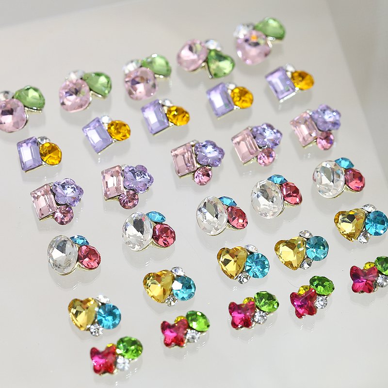 Popular Alloy Nail Rhinestone Shinning Colorful Crystal Diamond Nail Jewelry Metal Nail Art Charms