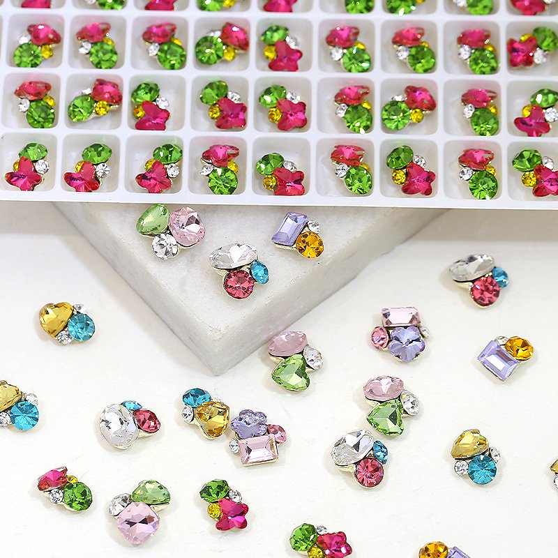 Popular Alloy Nail Rhinestone Shinning Colorful Crystal Diamond Nail Jewelry Metal Nail Art Charms