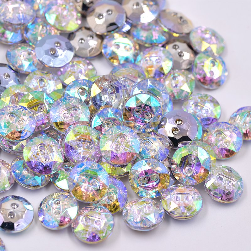 13.5 15mm Sewing Crystal AB Rhinestones Buttons White Acrylic Crystal Button Flatback Round Buttons For DIY Needlework Clothes