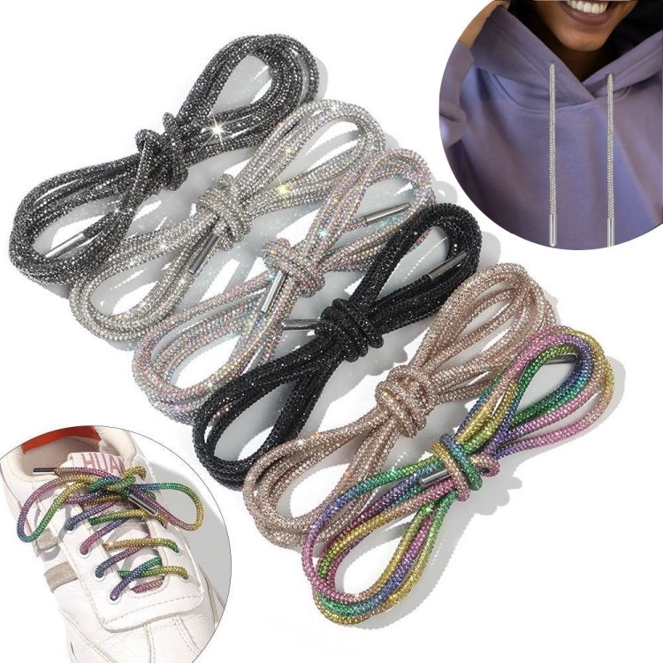 Bling Wholesale Pink Laces Crystal Glitter Rope Hoodie String Glitter Shoe Lace rhinestone rope ribbon for Sneakers