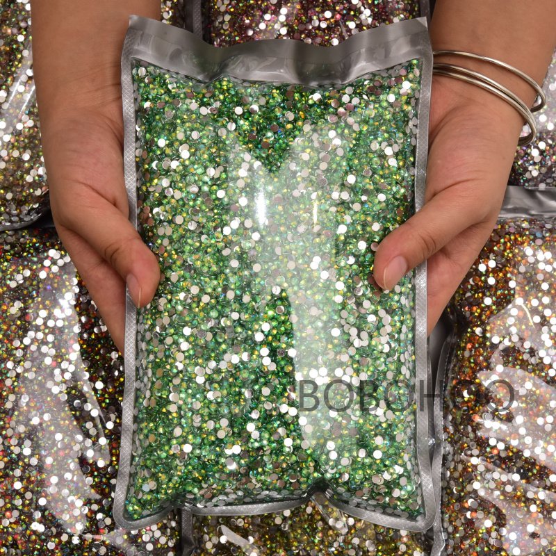 BOBOHOO Wholesale Silver Base Series Resin 2mm-6mm Flatback Bulk Package Non Hotfix Resin Rhinestones for Clothing DIY