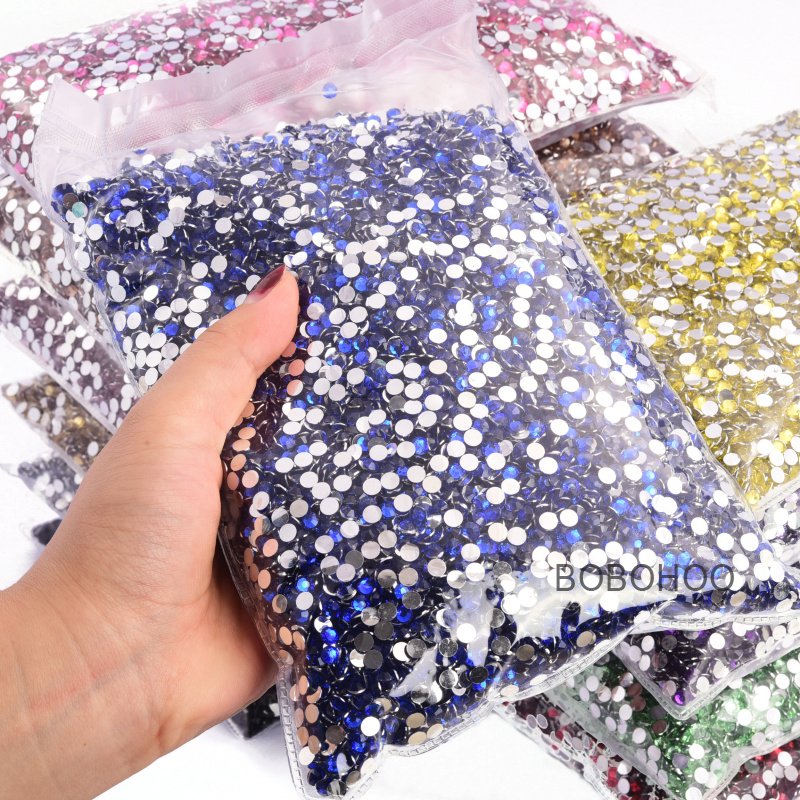 BOBOHOO Wholesale Silver Base Series Resin 2mm-6mm Flatback Bulk Package Non Hotfix Resin Rhinestones for Clothing DIY