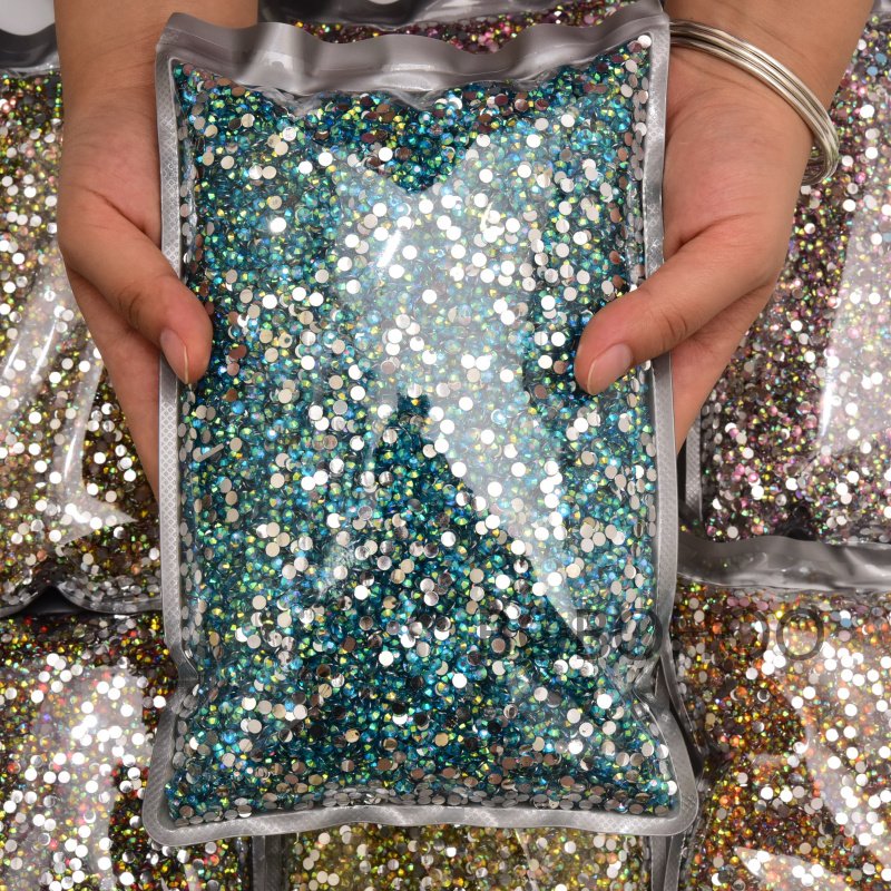 BOBOHOO Wholesale Silver Base Series Resin 2mm-6mm Flatback Bulk Package Non Hotfix Resin Rhinestones for Clothing DIY