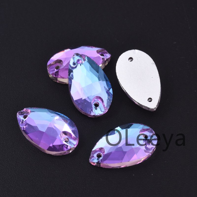 OLeeya Good Quality Glass Sew On Rhinestones Violet Pink Blue Series Bikini Strass Decoration Crystals for Leotards Dance Dress