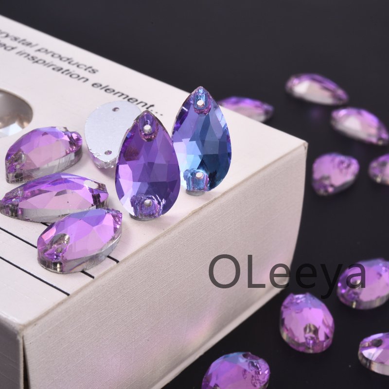 OLeeya Good Quality Glass Sew On Rhinestones Violet Pink Blue Series Bikini Strass Decoration Crystals for Leotards Dance Dress