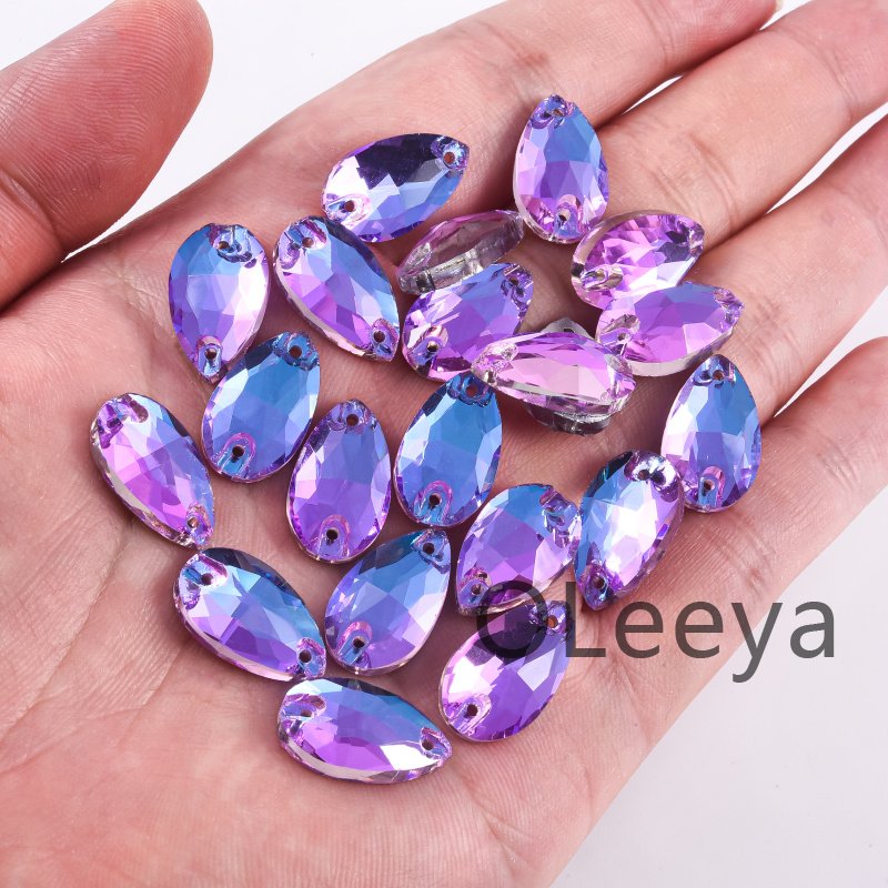 OLeeya Good Quality Glass Sew On Rhinestones Violet Pink Blue Series Bikini Strass Decoration Crystals for Leotards Dance Dress