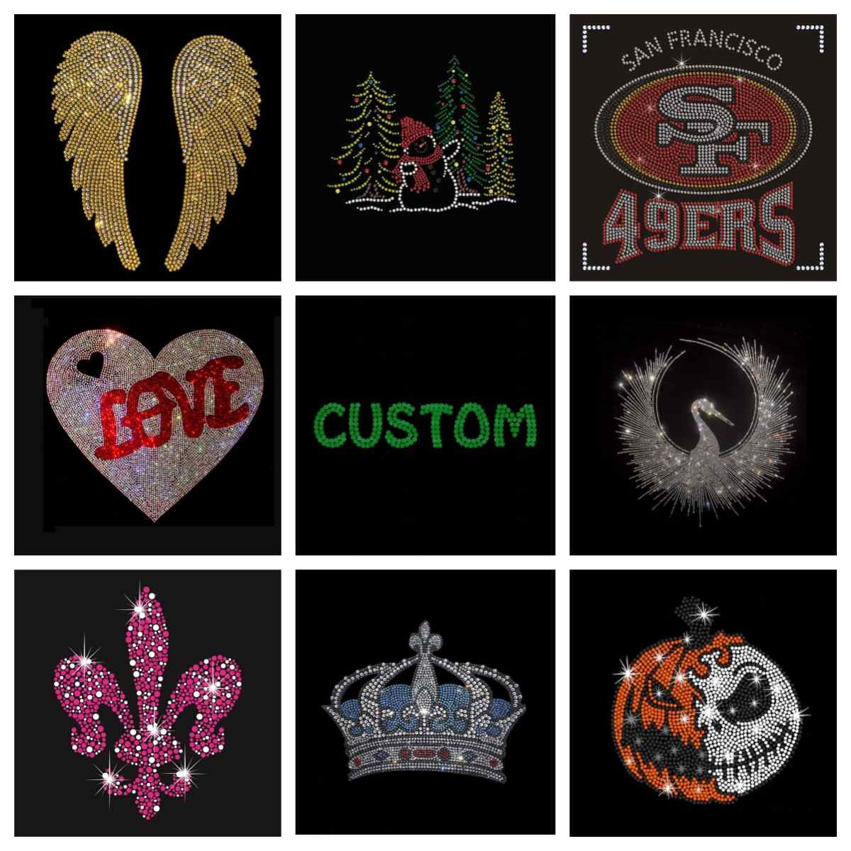 Custom Hot Fix Strass Design Spangle Iron On Crystal Motif Rhinestone Diamond Template Bling Rhinestone Transfer for Clothing