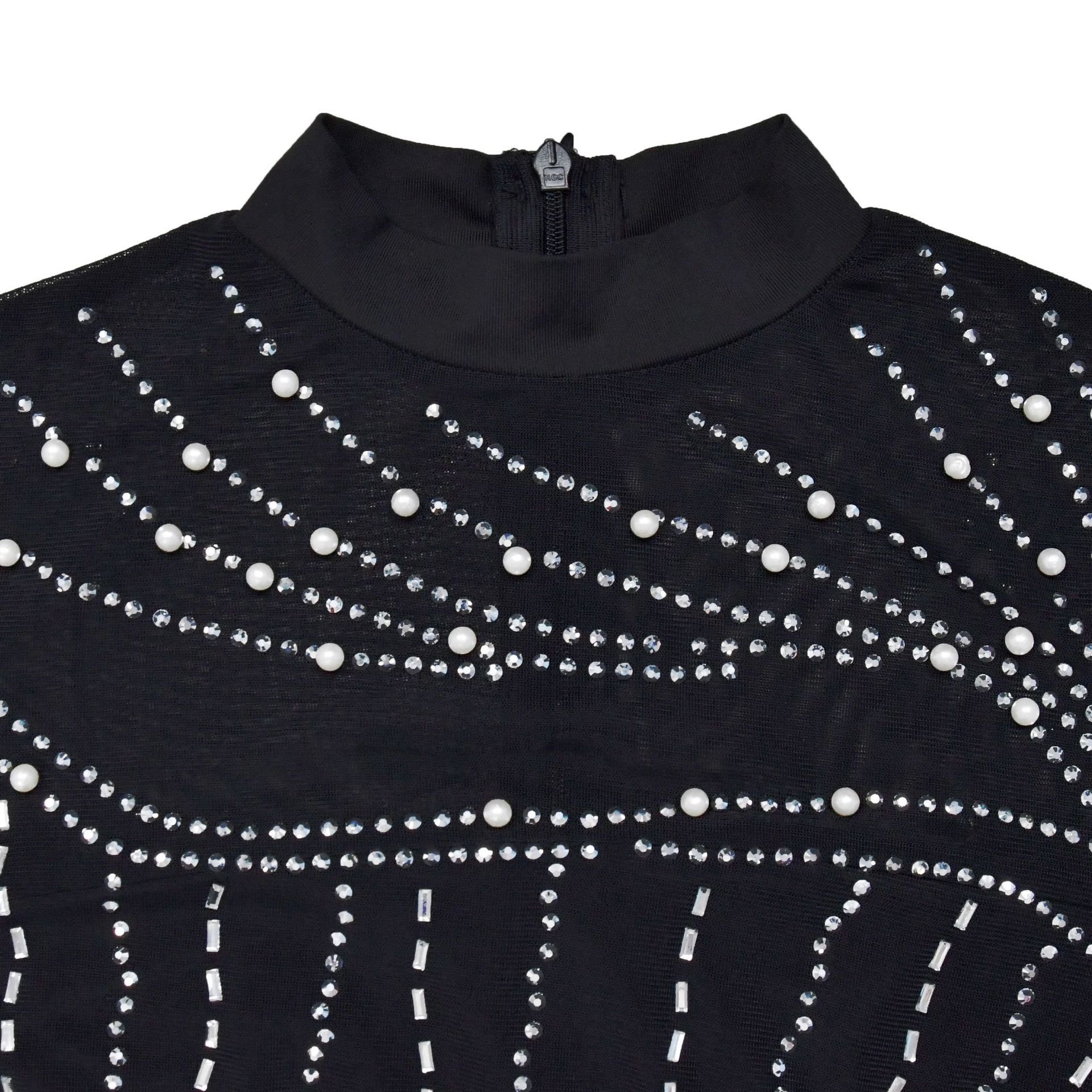 X51211 fashion mesh long sleeve rhinestone beading see through fringe bodycon sexy women short party dress