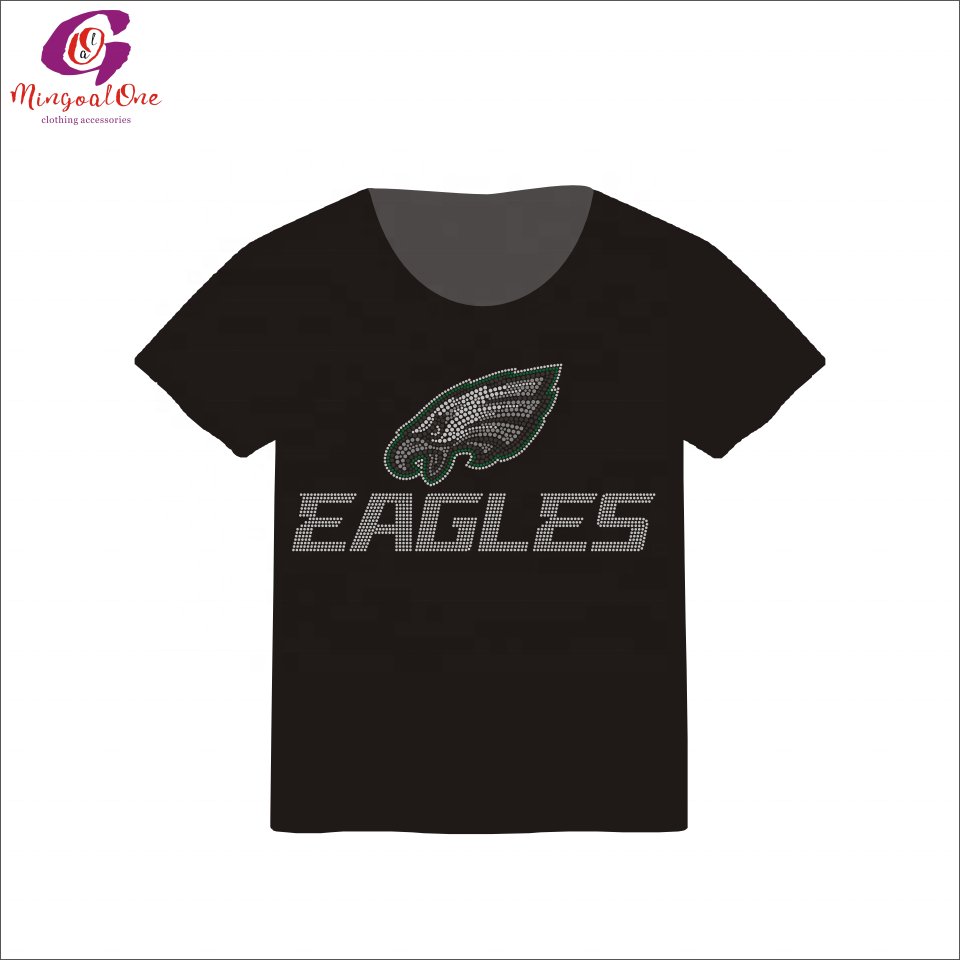 Hot Sale Custom Sport Team Logo Iron On Bling Rhinestone Transfer NFL Custom Logo Hot Fix Rhinestone Heat Press Transfer Shirt