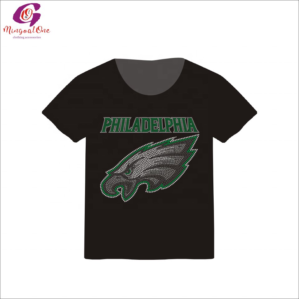 Hot Sale Custom Sport Team Logo Iron On Bling Rhinestone Transfer NFL Custom Logo Hot Fix Rhinestone Heat Press Transfer Shirt