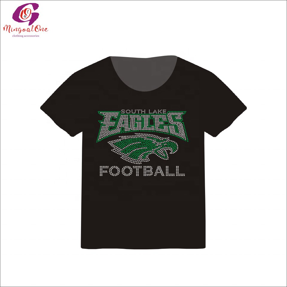 Hot Sale Custom Sport Team Logo Iron On Bling Rhinestone Transfer NFL Custom Logo Hot Fix Rhinestone Heat Press Transfer Shirt