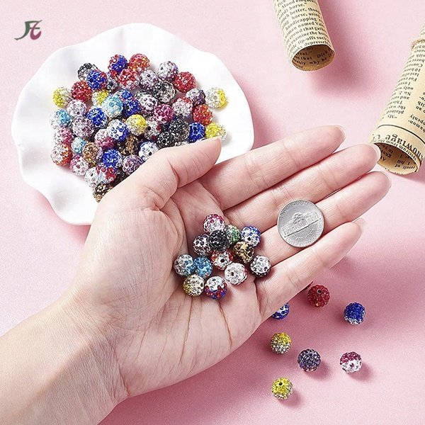 PandaHall 100pcs 10mm Two-Tone Rhinestone Clay Beads Clay Pave Disco Ball Shamballa Clay Beads for Jewelry Making - Mixed Color