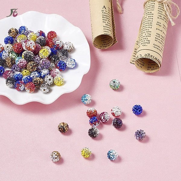 PandaHall 100pcs 10mm Two-Tone Rhinestone Clay Beads Clay Pave Disco Ball Shamballa Clay Beads for Jewelry Making - Mixed Color