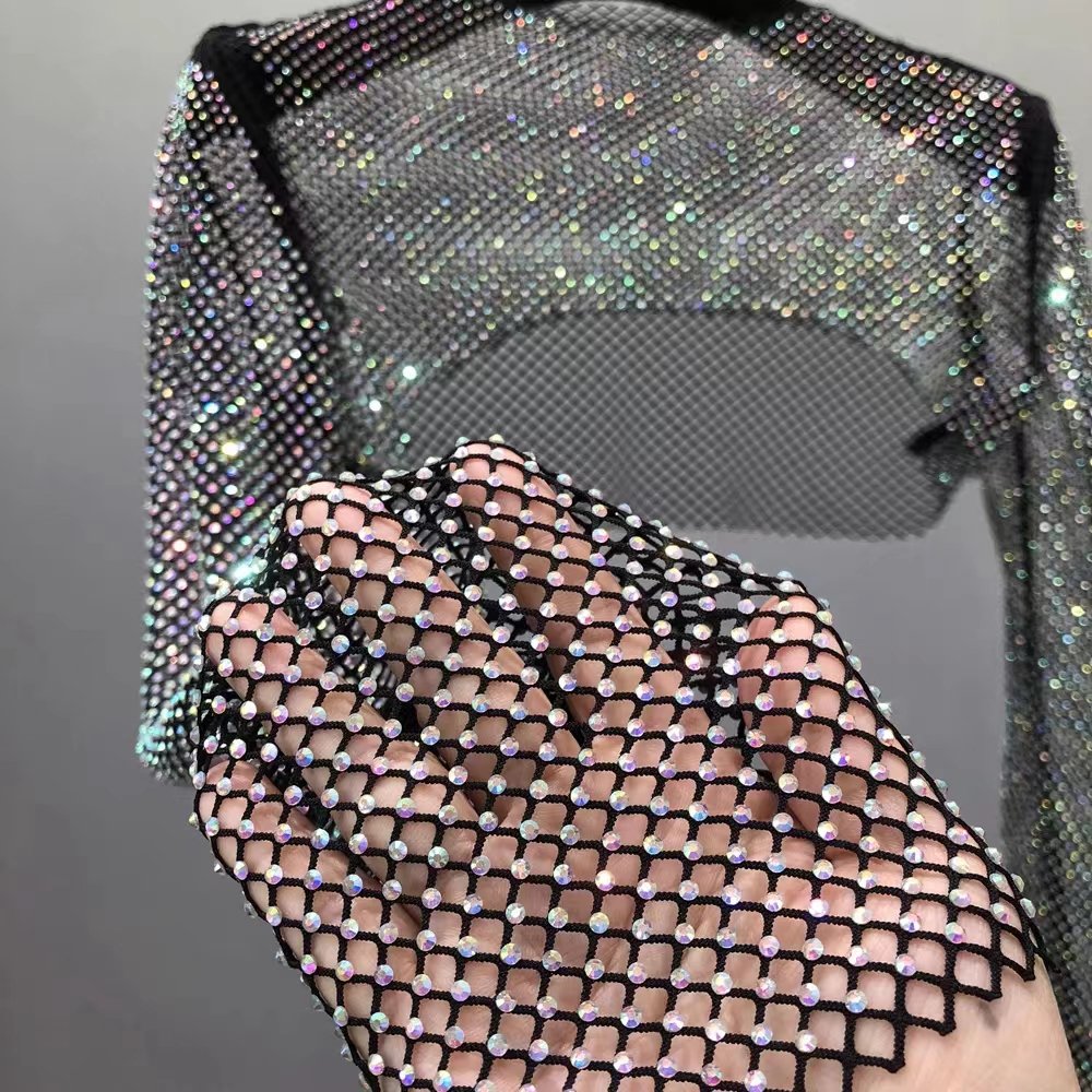 Fast delivery elastic net rhinestone mesh fabric garment bag hat accessories decorative diamond mesh