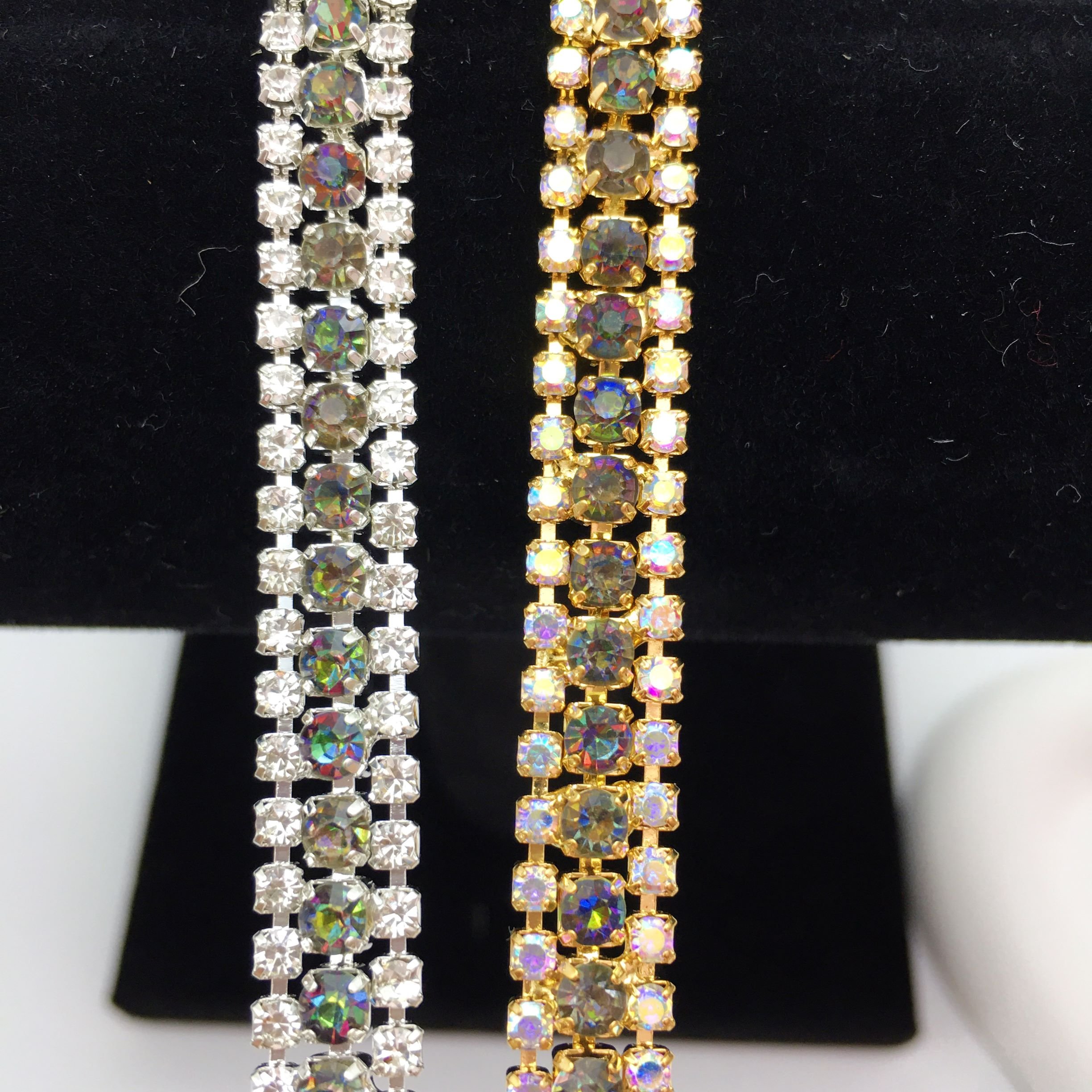 SINRONG Red five color three row gold/silver bottom crystal rhinestone chain Diy decoration accessories rhinestone edging