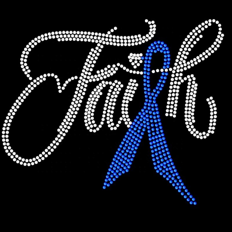 New Various Color Faith Awareness Rhinestone Transfer Cancer Awareness Ribbon iron on Heat Rhinestone Transfer Patch Decals
