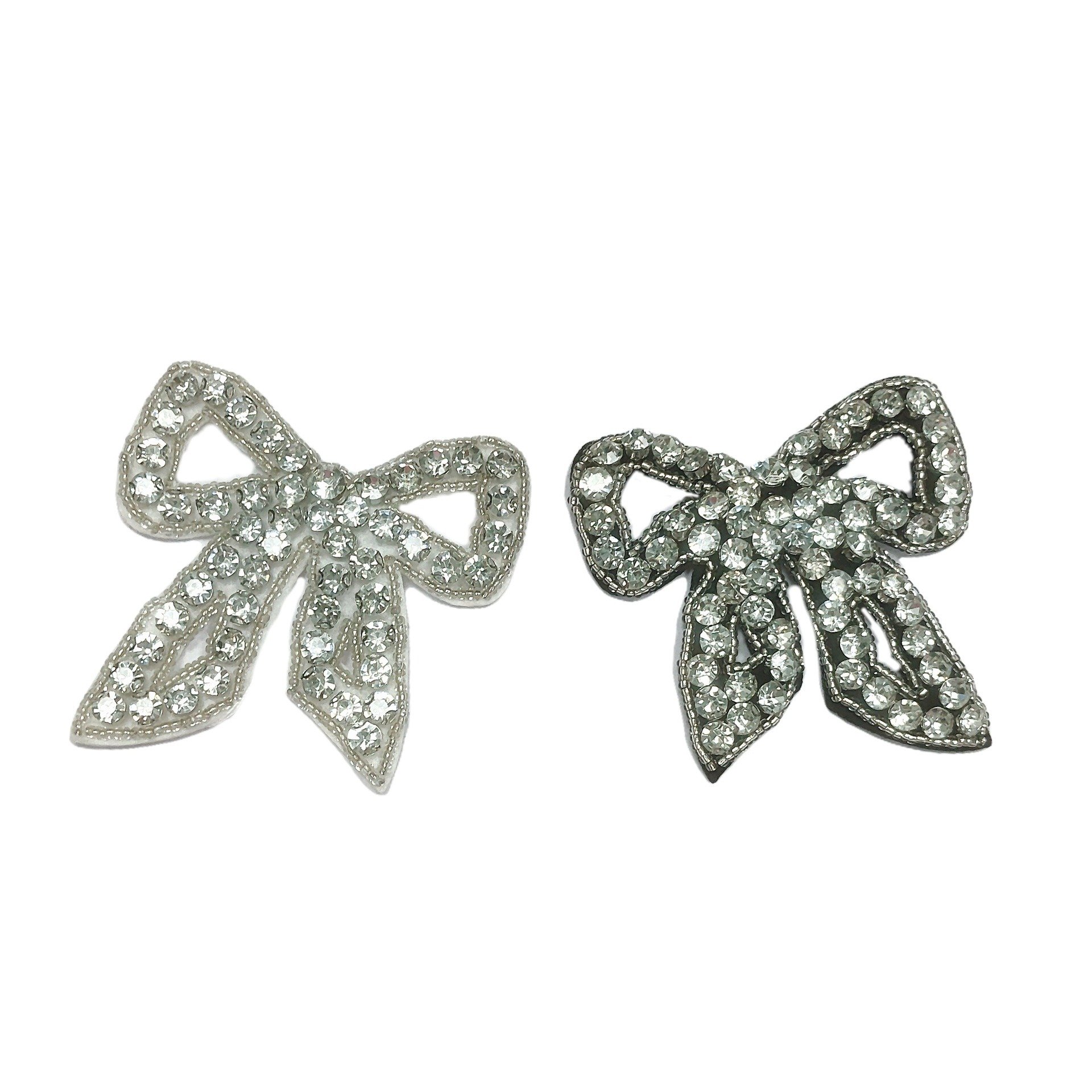 Cute Bowknot Shaped Rhinestone Pearl Iron On Shoes Bag Clothes Patches Sparkling Diamond Crystal Beaded Appliques