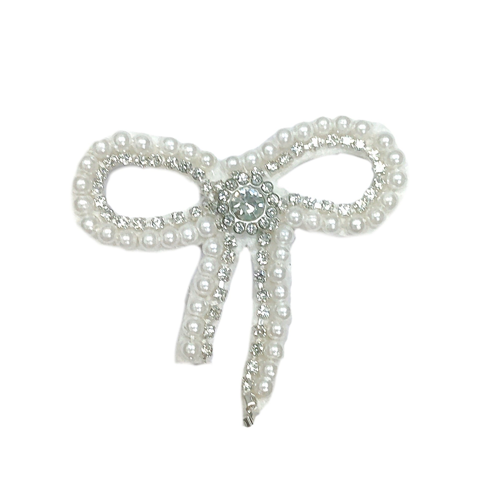 Cute Bowknot Shaped Rhinestone Pearl Iron On Shoes Bag Clothes Patches Sparkling Diamond Crystal Beaded Appliques