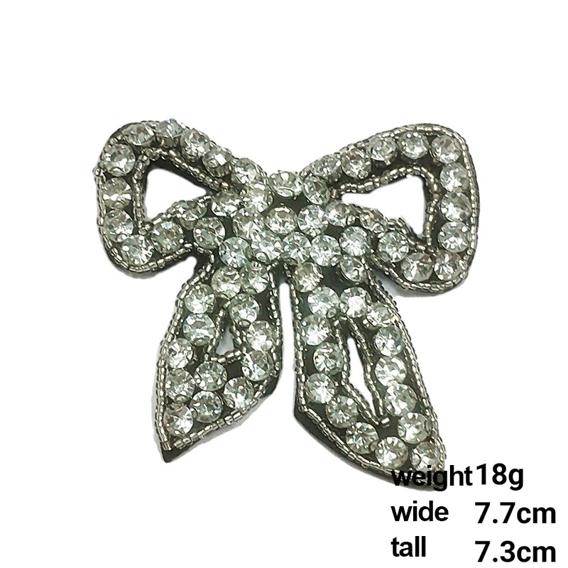 Cute Bowknot Shaped Rhinestone Pearl Iron On Shoes Bag Clothes Patches Sparkling Diamond Crystal Beaded Appliques
