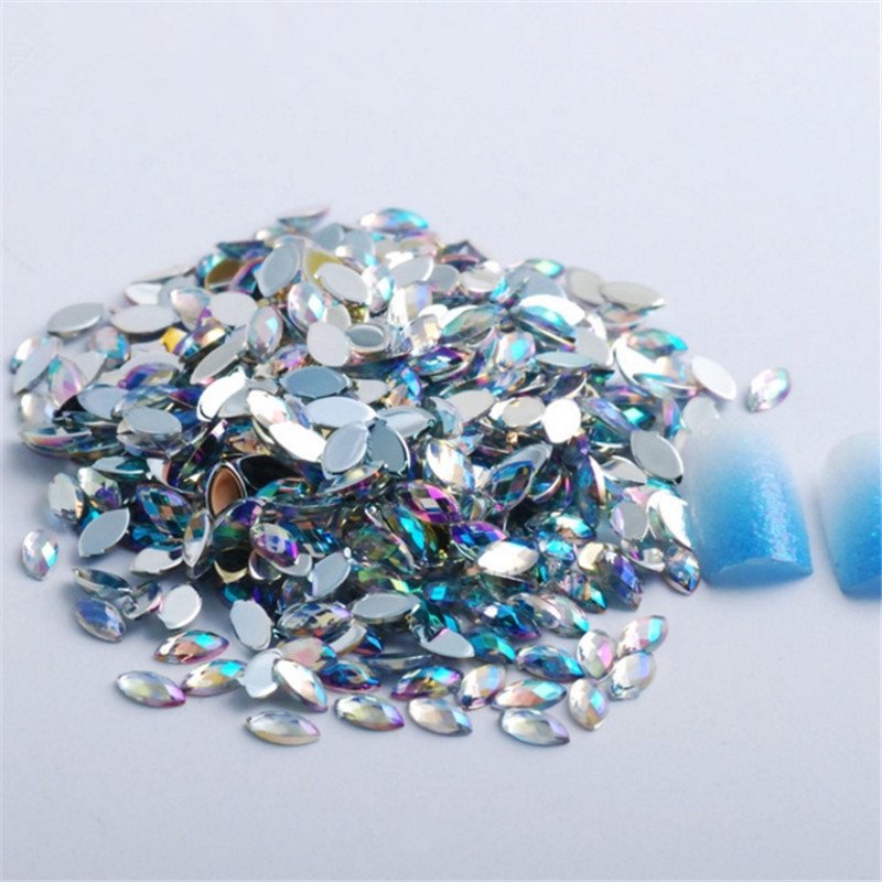 4x8mm Glitter AB Horse Eye Rhinestones 3D Nail Art Decorative Glue Acrylic Stones ACRYL Rhinestones for Clothes 17 Colors 4*8MM