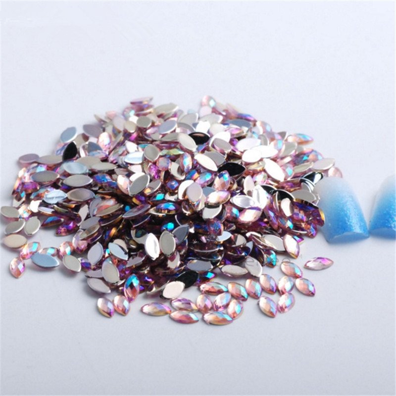 4x8mm Glitter AB Horse Eye Rhinestones 3D Nail Art Decorative Glue Acrylic Stones ACRYL Rhinestones for Clothes 17 Colors 4*8MM