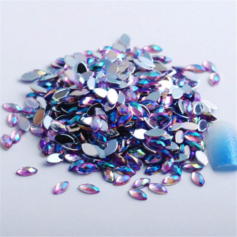 4x8mm Glitter AB Horse Eye Rhinestones 3D Nail Art Decorative Glue Acrylic Stones ACRYL Rhinestones for Clothes 17 Colors 4*8MM