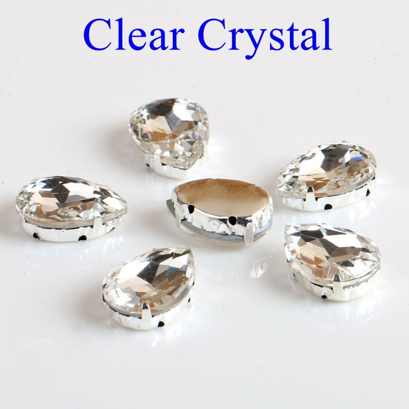 Drop Shape Glass Rhinestones With Claw Sew On Teardrop Crystal Stone Strass Diamond Metal Base Buckle Wedding Decoration