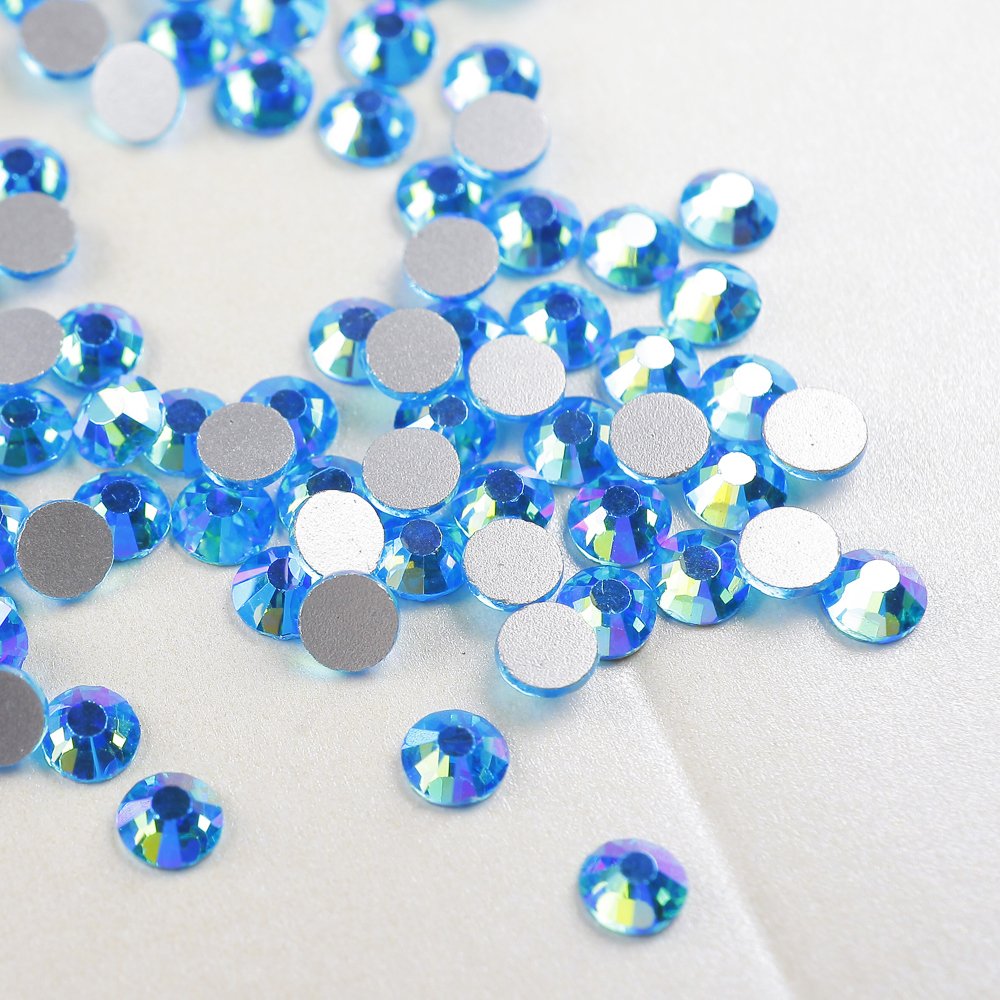 Factory Customized Package Logo Non Hotfix Factory Wholesale Aquamarine AB Flat Back Glass Rhinestones For Crafts