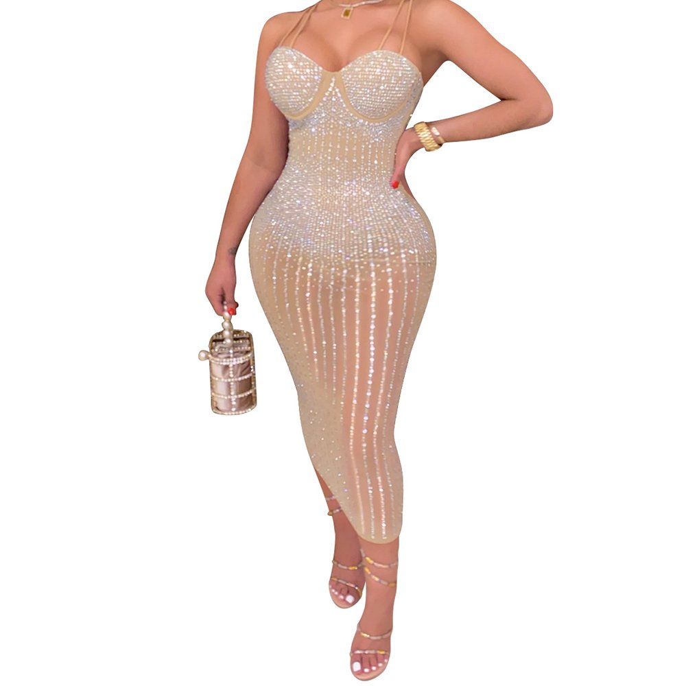 dresses women lady elegant party birthday women Nightclub Rhinestone Dress evening dresses