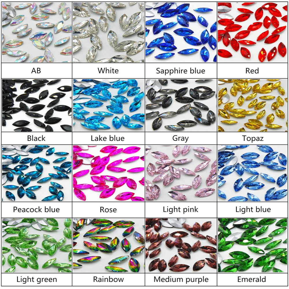 All Sizes Glass Crystal Colourful Horse Eye Marquise Shape Pointback Rhinestones for Wedding Shoes Dress Shoes Working Shoes
