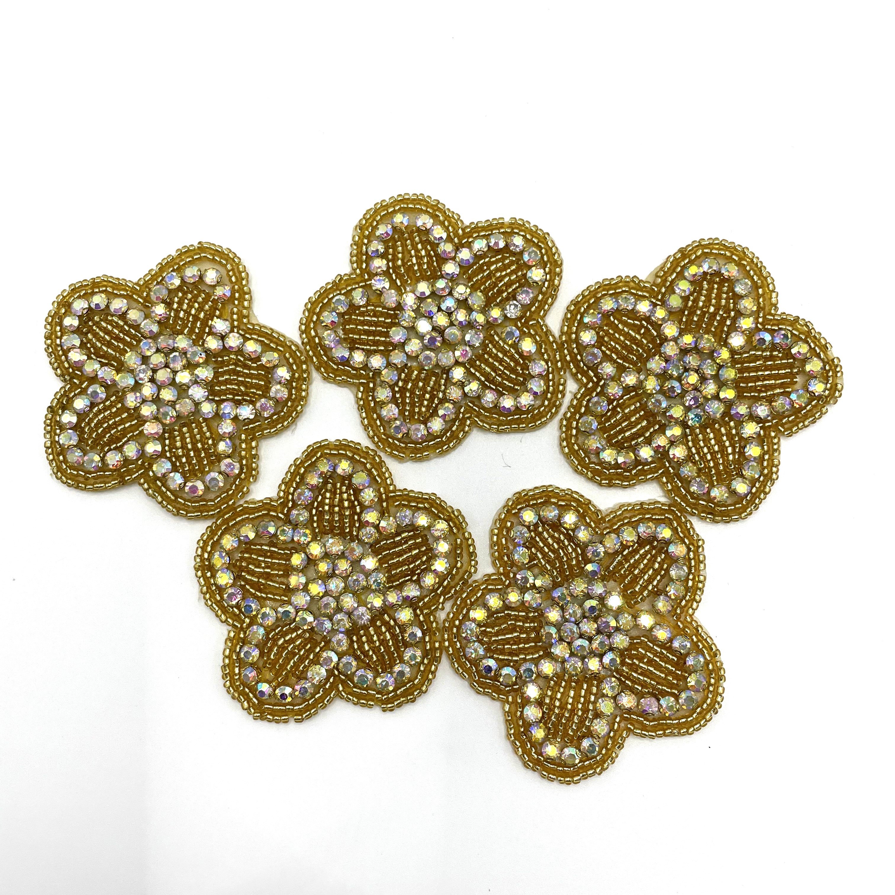 Rhinestone Beads AB Gold Crystal Hot Fix Applique Heavy Diamond Patch For Sewing Clothes