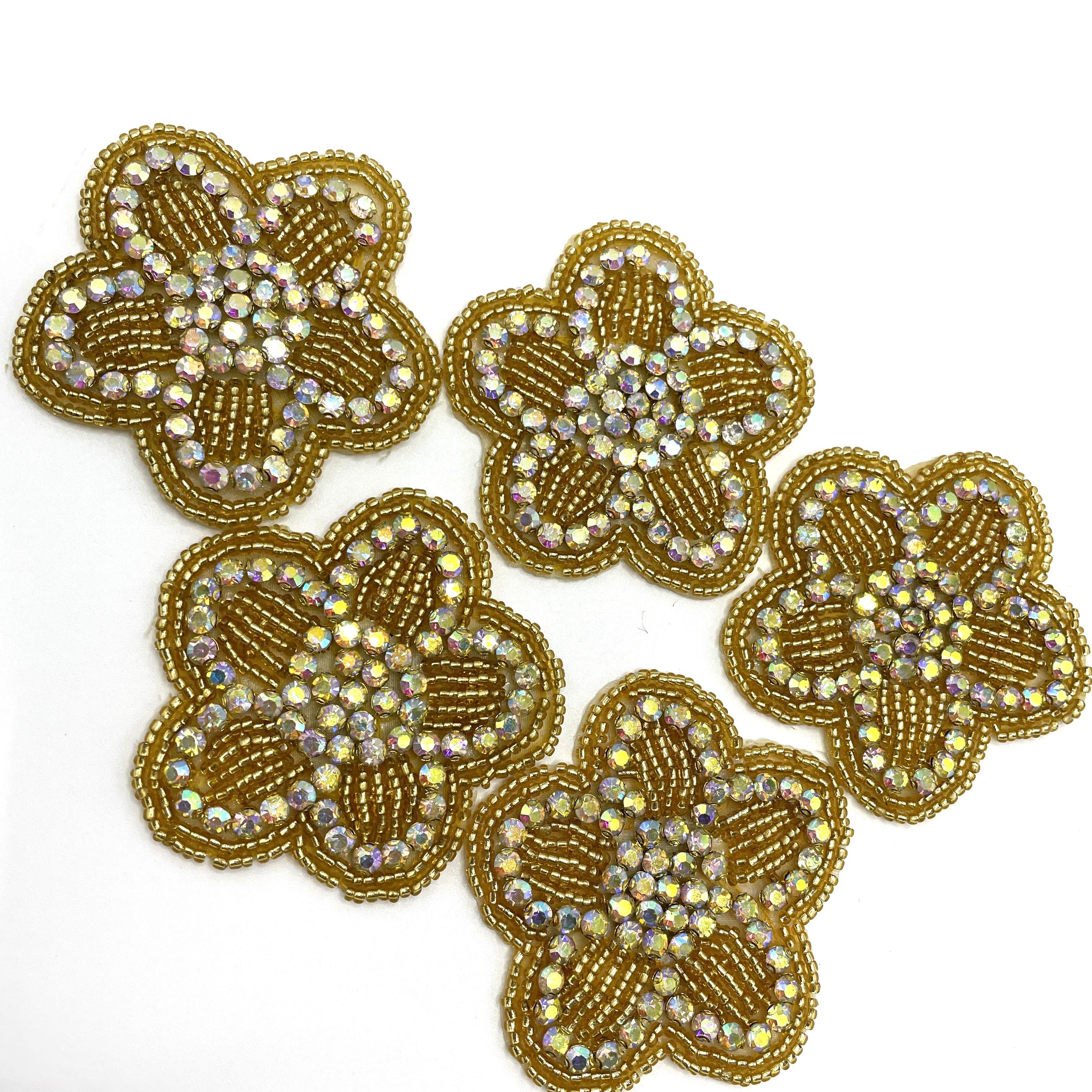 Rhinestone Beads AB Gold Crystal Hot Fix Applique Heavy Diamond Patch For Sewing Clothes