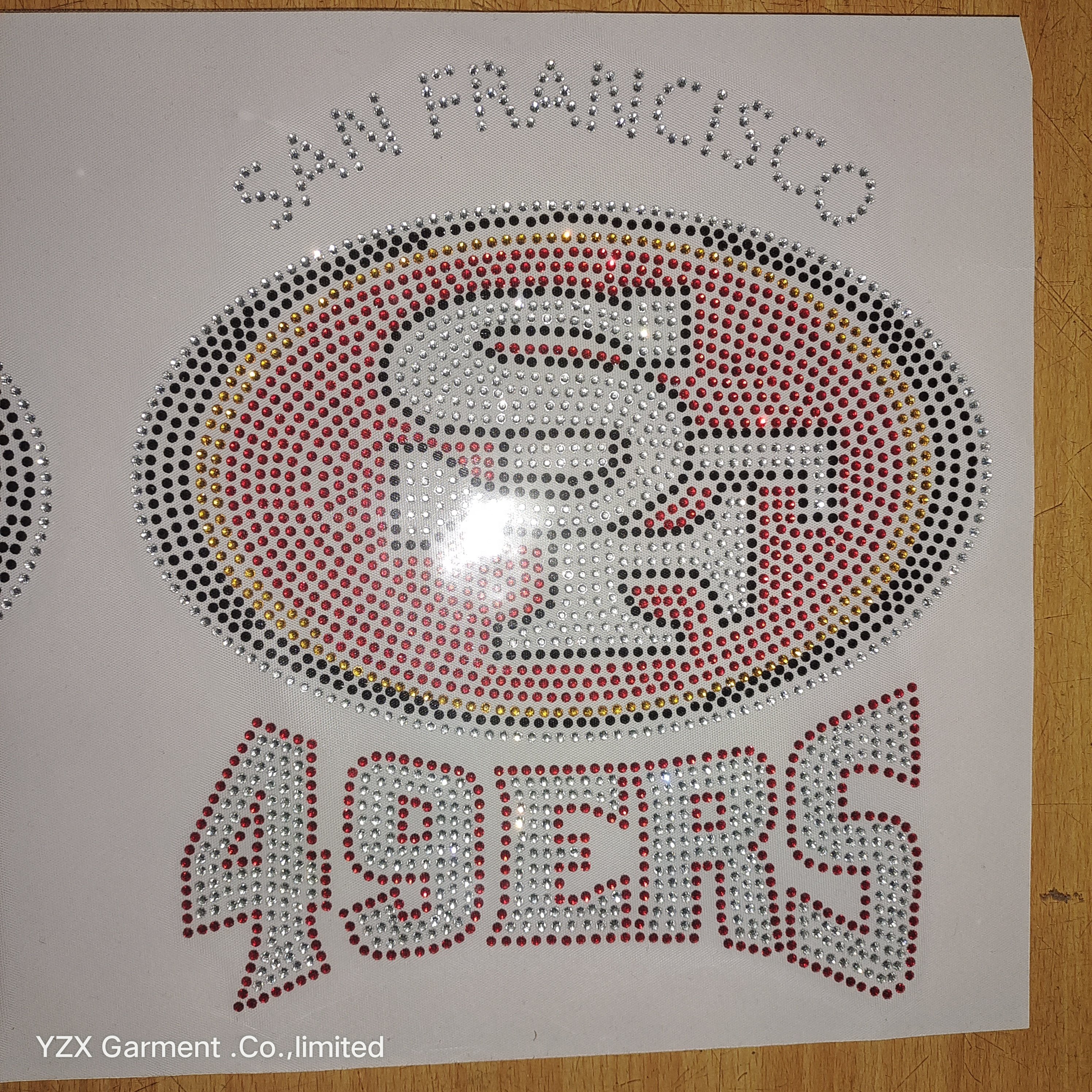 Custom Bling San Francisco 49ers Logo Motifs Crystal Iron On Sheet Rhinestone Heat Transfers for T-shirts