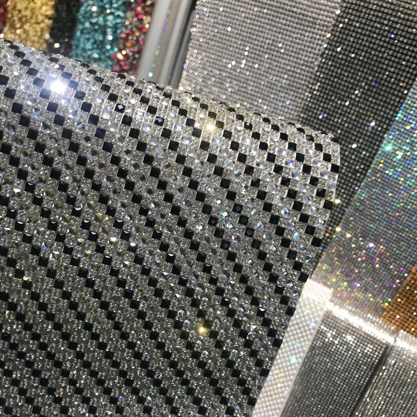 Factory Customized Hot Fix 40x24cm Self Adhesive Glass Rhinestone Sheet Transparent Rhinestone Sheet