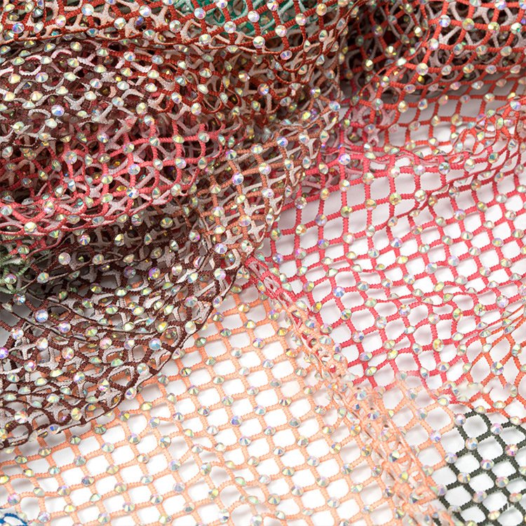 Ss10 Rainbow Shining Rhinestone Crystal Mesh Fabric Net Accessories Hotfix Stretch Rhinestones Fabric For Dress Bags