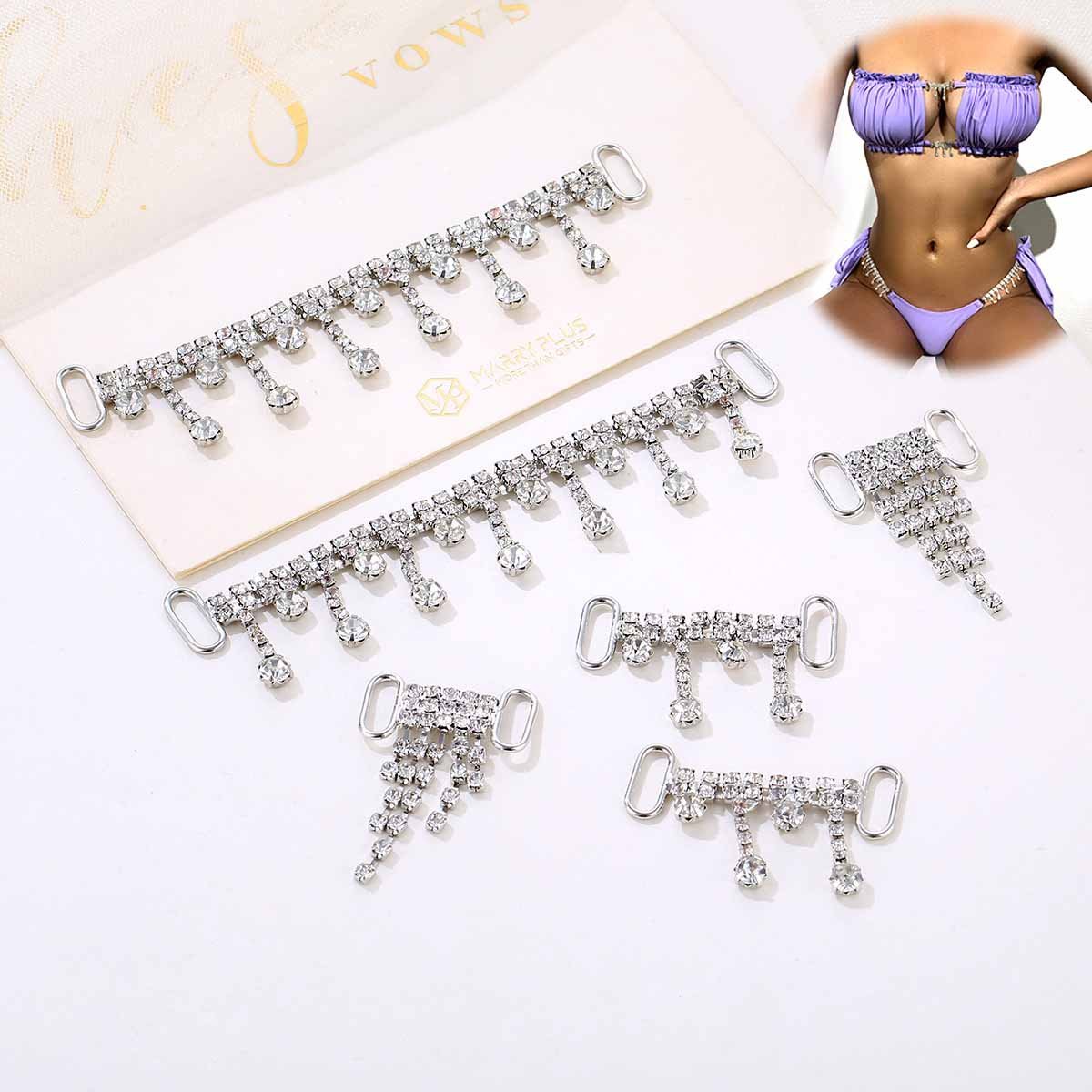 JFS001 New Design Sparkly Tassels Rhinestone Bikini Connector Bikini Connector Accept Custom