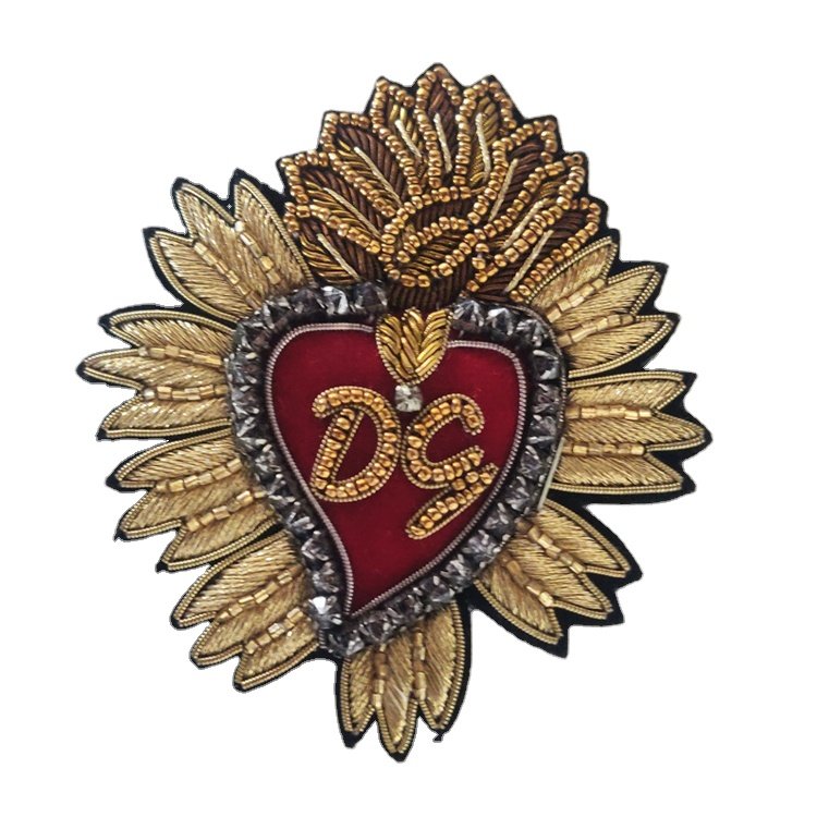 Customization Possible for Hand Embroidered 8 X 7 cms Size Turnip Shape Bullion Beads & Rhinestones Made Badges with Back Pin
