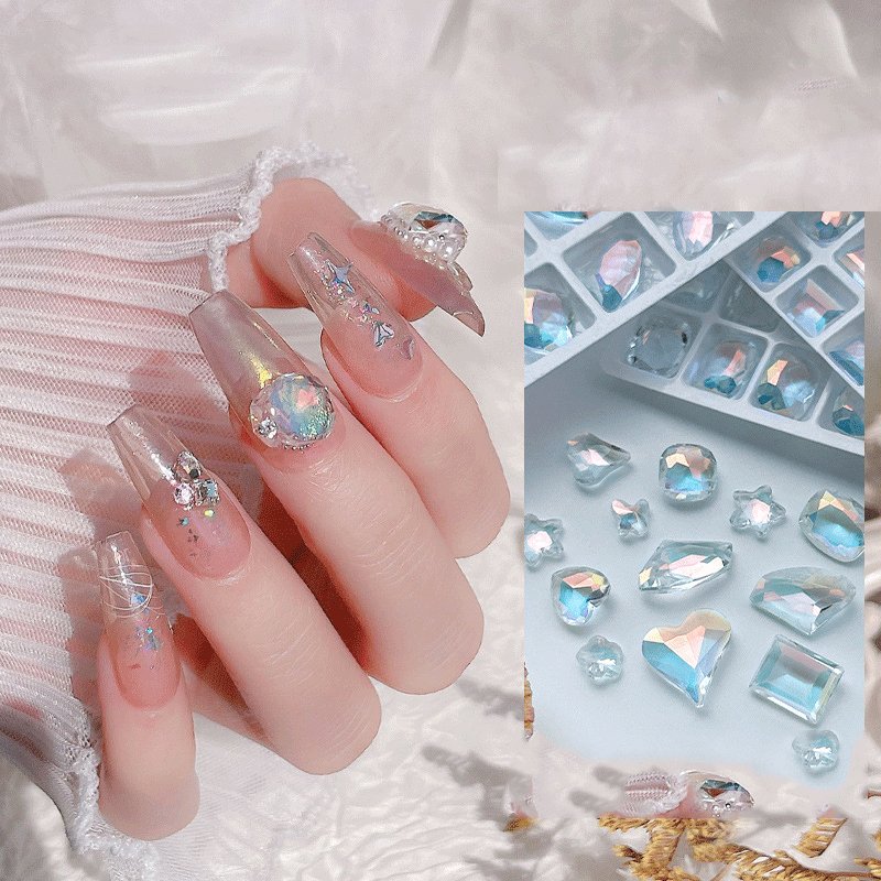 Transparent Aurora color Heart clear nail crystal rhinestone Mixed Shape Rhinestone for Nail Art Decoration
