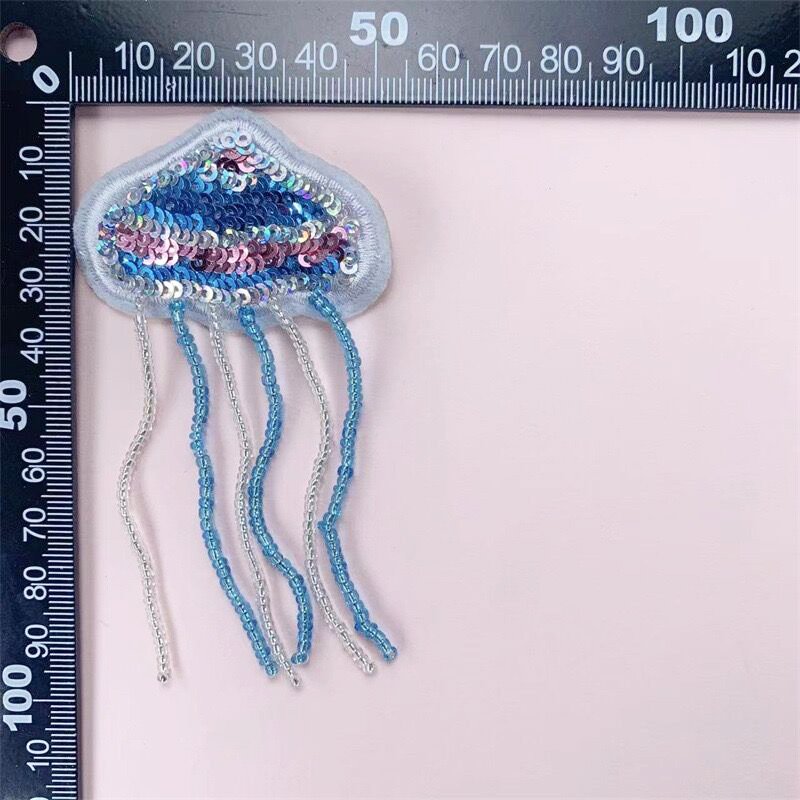 Custom Handmade Marine Animals Starfish Shells Whales Beaded Rhinestone Patch Blue 3D Glitter Appliques For Hat Shoe Clothing