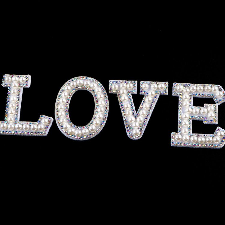 High quality rhinestone pearl letters patch English letter patches cloth sticker garment accessories