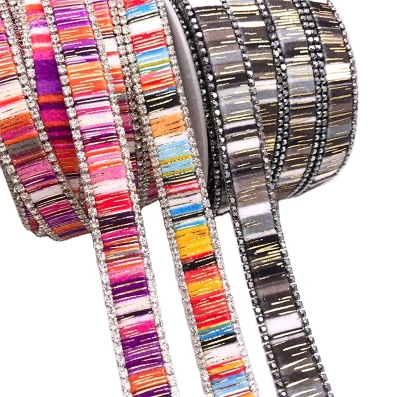 1cm Width Glass Rhinestone Tape Trim Shiny Strass Crystal Banding Ribbon Motif Diamond Strip Iron on Shoes Clothes